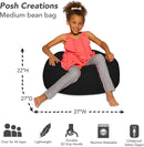 Posh Creations Bean Bag Chair for Kids, Teens, and Adults Includes Removable and Machine Washable Cover, Solid Black, 27in - Medium by TinyTreasures Baby Boutique
