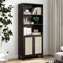 Tall Bookshelf, 5-Tier Book Shelf with 2 Rattan Doors, Freestanding Bookcase Display Shelves with Large Storage, Book Case for Living Room, Office, Study, Bedroom, 70.9 Inch by CozyNest Decor