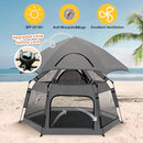 Pop Up Playpen for Babies with Canopy & Safety Lock - Outdoor Baby Playpen with 6 Ground Stakes & 6 Sand Stakes, UV Protection & Carry Bag, Instant Beach Tent for Indoor/Outdoor Use（Grey） by TinyTreasures Baby Boutique