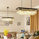 Modern K9 Crystal Chandelier Pendant Light Fixture, Rectangular Ceiling Lamp with 8-Lights for Dining Room & Kitchen, Finished in Chrome, L33.5 Inch by CozyNest Decor