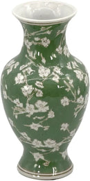 Galt International Floral Chinoiserie Ceramic Vase 14" - Green Sakura Hand Painted Antique Style Porcelain Flower Bottle Fishtail Porcelain Chinese Vase for Home Decor Centerpiece by GreenHaven Gardens