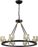 Black Wagon Wheel Chandelier, 8-Light Farmhouse Crystal Chandeleirs with Adjustable Height,Ceiling Hanging Light Fixture Pendant Lights for Living Room,Bedroom,Kitchen Island,Dining Room,Bedroom by CozyNest Decor
