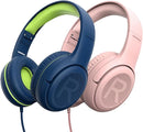 Kids Headphones Wired Toddler Headphones with Microphone, Over-Ear Headphones, 85/94dB Volume-Limiting, 3.5mm Jack, Foldable On-Ear Design (Bluegreen+Pink) by TinyTreasures Baby Boutique