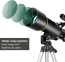 Telescopes, Telescope for Kids and Adults Beginners, 70mm Aperture 400mm Focus Length Refractor Travel Telescope with AZ Mount for Observe The Moon and Landscape-Black by TinyTreasures Baby Boutique