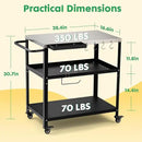 Outdoor Grill Cart Table,Indoor and Outdoor Pizza Oven Table,with 4 Movable Total Lock Casters, Hooks, Side Handle Multifunctional (Stainless Steel Table) by CozyNest Decor