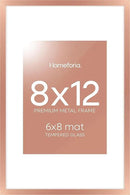 Homeforia 8x12 Picture Frame Rose Gold, High End Metal 8 x 12 Poster Frames with Mat 6 by 8 Photo, 12x8 Frame Matted to 6x8 inch Print, 8by12 Wall or Tabletop Frame, Tempered Glass, Wall Kit, Set of 1 by CozyNest Decor