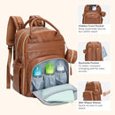 BabbleRoo Leather Diaper Bag Backpack - Baby Essentials Travel Baby Bag, Multi function, Waterproof, with Changing Pad, Stroller Straps & Pacifier Case – Unisex, Natural Brown by TinyTreasures Baby Boutique