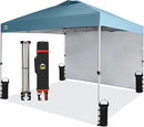 CROWN SHADES 10x10 Pop Up Canopy with 1 Side Wall - Beach Tent with One Push Setup - Outdoor Sun Shade for Events, Parties, Camping - Gazebo with STO-N-Go Cover Bag (Cyan Blue) by GreenHaven Gardens