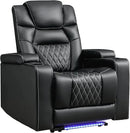 ANJ Power Recliner Chair with USB Port, Electric PU Leather Home Theater Seating for Living Room, Movie Reclining Chairs with Blue Ambient Lighting, Hidden Arm Storage, Cup Holders (Black) by CozyNest Decor