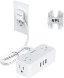 Ultra Thin 5FT Flat Extension Cord, TESSAN Surge Protector Flat Plug Power Strip, 4 Wide Spaced AC Outlets 3 USB A, 900 Joules Protection, Suitable for Home Office Dorm by TinyTreasures Baby Boutique