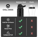 Chill Oasis Water Bottle | Compatible With Popular Flavor Cartridges | BPA Free, Leak Proof, Double-Walled Vacuum Insulated Stainless Steel, and Dishwasher Safe | Cold for 24 Hours (Leopard, 32oz) by CozyNest Decor