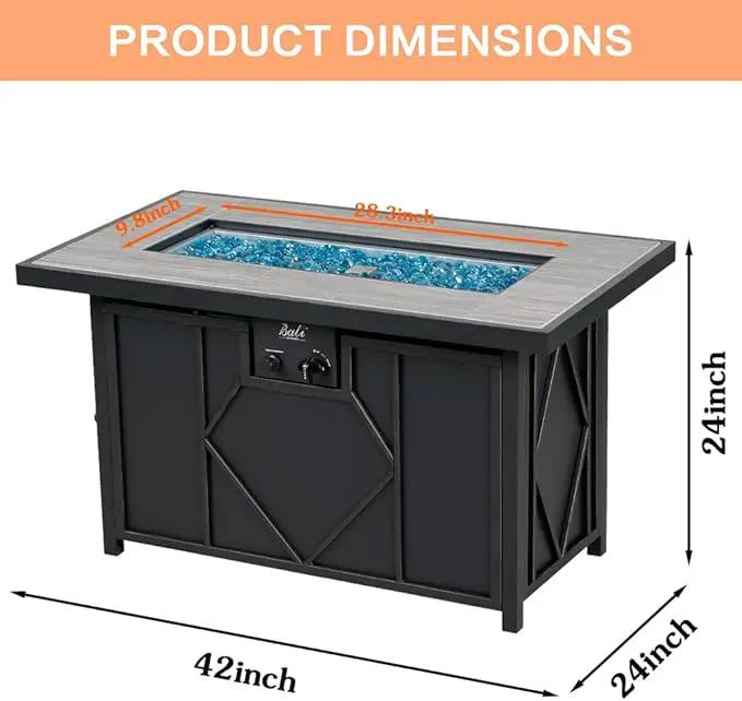 BALI OUTDOORS Fire Pit Table Propane Gas Firepit Rectangular Fire Table 42In 60,000 BTU for Outside Patio Backyard Deck Balcony, photo 5 of 7