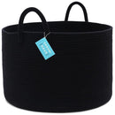 OrganiHaus Large Laundry Basket, Woven Cotton Rope Basket for Blankets, Toy Storage, Nursery Hamper, Living Room Decor Organizer, Soft & Durable Hamper with Handles, 20x13 inches - Black by TinyTreasures Baby Boutique