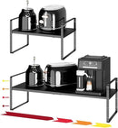 16.5~27.1" Expandable Shelf Organizer, 1Pack 10.2" Wide Stackable Cabinet Shelf Organizers, Black Metal Sturdy Kitchen Counter Storage for Countertop, Adjustable Height Spice Rack by CozyNest Decor