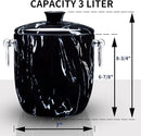 Ice Bucket with Lid, Scoop, Tongs and Strainer - Well Made Insulated Stainless Steel Keep Ice Frozen Longer - Ideal for Cocktail Bar, Parties, Chilling Wine, Champagne - 3 Liter (Black Marble) by CozyNest Decor