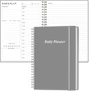 Daily Planner Undated - A5 To Do List Notebook Hourly Schedules, Spiral Appointment Planner for Women and Men, PVC Hardcover, Inner Pocket, Elastic Closure, 5.8" x 8.3", Grey by TinyTreasures Baby Boutique