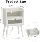 AWASEN White Nightstand with Charging Station, Modern Bedside Table with Glass Decorative Drawer, Small End Side Table with 2 Tiers Storage Space, for Bedroom, Office and Small Space(White) by CozyNest Decor