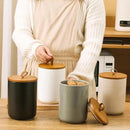 Large Ceramic Storage Jars, Modern Elegant Highly Polished Airtight Gorgeous Storage Canisters with Wooden Lid Food Storage Jar for Kitchen Spice Tea Vanilla Sugar Coffee Beans (Light grey) by CozyNest Decor