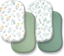 4 Pack Sage Green Fitted Nursery Sheets Breathable Neutral Unisex Baby Sheets for Boys or Girls with Leaf and Flower Design (Bassinet) by TinyTreasures Baby Boutique