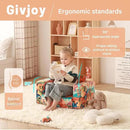 Toddler Chair Kids Couch, 2-in-1 Toddler Soft Sherpa Couch Fold Out Armchair with Removable Cover, Convertible Reading Chair Toddler Sofa for Kids, Orange Dinosaur by CozyNest Decor