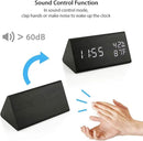 OCT17 Wooden Alarm Clock, Smart LED Digital Clock for Bedroom/desks, Upgraded with Time Temperature, Adjustable Brightness and Voice Control, Humidity Displaying - Black by CozyNest Decor