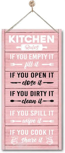 Hanging Kitchen Rules Wood Decor Sign, Rustic Kitchen Wooden Signs, Printed Wood Wall Art Sign, Kitchen Door Rules Rustic Sign, Hanging Wood Sign Kitchen Decor, Funny Farmhouse Kitchen Wall Décor F1 by CozyNest Decor