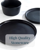 Matte Black Dinnerware Set - Ultra Chic Stoneware for 8-24pcs Plate Set - Dishwasher and Microwave Safe - Ceramic Plates and Bowls by CozyNest Decor