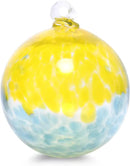 VCUTEKA Hanging Garden Gazing Ball, Hand-Blown Glass Witch Ball for Outdoor Garden Décor, 6" Blue Yellow Swirl by CozyNest Decor