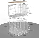 Wetheny 2 Tier Stackable Wall Mounted Wire Basket Fruit Basket with Wood Lid - Kitchen Pantry Organization and Storage, Hanging Storage Basket for fruits, Onion, Potato, Produce, Vegetable (White) by CozyNest Decor