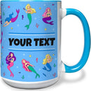 Personalized Mug for Kids - Mermaids - Custom Name/Text, Ceramic Hot Chocolate/Cocoa/Coffee Cup for Girls, Birthday/Christmas/Holiday Gift - 15 oz, Light Blue Handle by TinyTreasures Baby Boutique