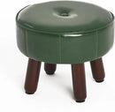 13in Small Foot Stool Ottoman, Round Faux Leather Foot Rest for Couch, Under Desk Pouf Footstool Footrest with Non-Skid Rubber Legs for Ling Room, Bedroom, 13''L x 13''W x 10.2''H, Green by CozyNest Decor