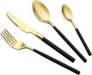 24 Piece Silverware Set For 6 Gold & Matte Black Handle Heavy duty 18/10 Stainless Steel Flatware Set Modern Design Knife/Fork/Spoon Mirror Polished Dishwasher Safe Cutlery Set with Gifts by CozyNest Decor