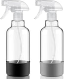 Glass Spray Bottles with Silicone Sleeve 16.9oz 2 Pack Empty Spray Bottle for Hair Mist/Stream Spraying for Cleaning Solutions, Plants, Essential Oils (clear-grey&black) by GreenHaven Gardens