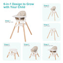 Baby High Chair, 6 in 1 Wooden Convertible High Chairs for Babies and Toddlers, Booster Seat with Double Tray & Reversible Footrest Baby Highchair, 5-Point Harness Baby Feeding Chair, Beige by TinyTreasures Baby Boutique