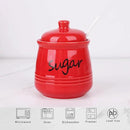 HAOTOP 12oz Sugar Bowl with Lid and Spoon,Ceramic Sugar Jar Sugar Dispenser Sugar Container Coffee Bar Accessories, Kitchen Countertop Canisters, Red by CozyNest Decor