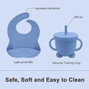 Silicone Baby Feeding Set | Baby Led Weaning Supplies Includes Suction Bowls and Divided Plates, Adjustable Bib, Baby Utensils Spoons and Forks,Cup | Baby Feeding Essentials (Deep Blue) by TinyTreasures Baby Boutique