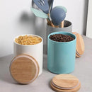 Sweejar Kitchen Canisters Ceramic Food Storage Jar, Stackable Containers with Airtight Seal Wooden Lid for Serving Coffee Bean, Flour, Tea, Cookies and More - 73 Fl Oz(White) by CozyNest Decor