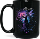 Personalized Beautiful Fairy Holding Flower Coffee Mug, Custom Name Ceramic Cup 11oz 15oz, Enchanted Fantasy Themed Mug, Custom Fairy Lovers Black Cup, Kids Mug, Elegant Fairy Mug by CozyNest Decor