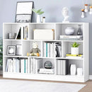IOTXY Open Shelf Low Bookcase - Wooden 3-Tier Floor Standing Display Cabinet Organizer with Base, 10 Cubes Short Horizontal Bookshelf in Warm White by CozyNest Decor