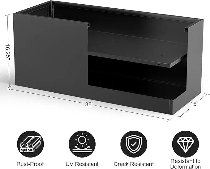 Long Metal Cube Planter for Outdoor Plants 15" W x 38" L x 16.25" H, Heavy Duty Steel Rectangular Planter Box with Removable Insert Shelf, Modern Décor for Outside, Indoor, Garden (Black), photo 2 of 6