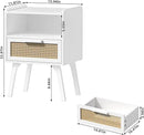 Lerliuo Rattan Nightstand, Bedside Table with Drawer Open Shelf, Cane Accent Side End Table with Solid Wood Legs, White Mid Century Night Stand for Bedroom, Dorm and Small Spaces by CozyNest Decor