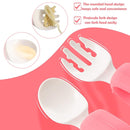 Training Spoon & Fork with Travel Case Pink | Toddler Self Feeding Utensil Set, BPA-Free Cute Circle Silicone ABS Spoons Set for Baby Led Weaning by TinyTreasures Baby Boutique