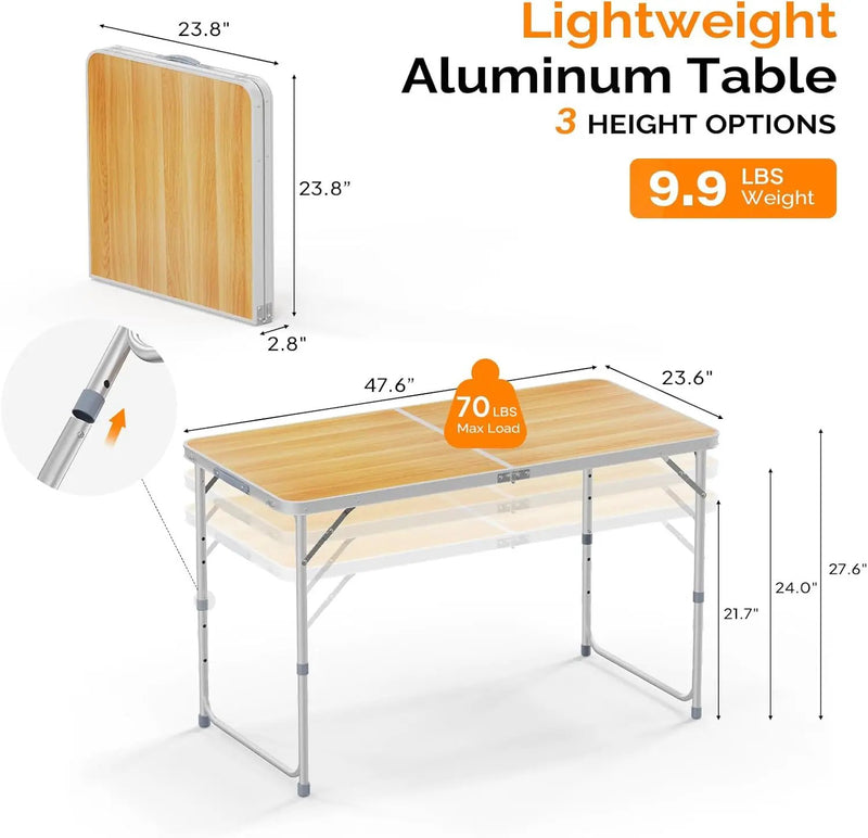 VINGLI 4FT White Folding Table with Carrying Handle Height Adjustable Lightweight Fold Up Portable for Indoor Outdoor Picnic,Camping,Hiking,Fishing,BBQ …, photo 2 of 6