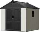 Patiowell 8 x 8 FT Plastic Outdoor Storage Shed with Floor, Resin Shed with Window and Lockable Door for Garden, Backyard, Tool Storage Use, Easy to Install in Beige (Kick-it Shed) by GreenHaven Gardens