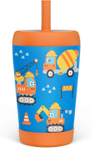 Kid Insulated Stainless Steel Tumbler with Silicone Straw, 12oz Sippy Cup for Kids (Construction Trucks) by TinyTreasures Baby Boutique