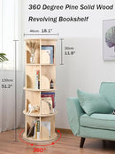 Rotating Bookshelf 360 Degrees, 4 Tier Stackable Solid Wood Bookshelf Organizer, Storage Display Rack Floor Standing Bookcase for Kids&Adults (51"x17.32"x17.32") by TinyTreasures Baby Boutique