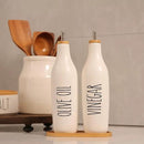 HOMCDALY Olive Oil and Vinegar Dispenser Set, 16oz Ceramic Oil Dispenser for Kitchen, Kitchen Dispenser Bottle for EVOO Vinegar Syrups, Modern Farmhouse Design | Set of 2 – P-White by CozyNest Decor