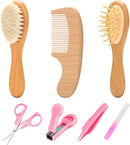 Goat Baby Hair Brush Set, Wooden Comb Massage Scalp Comb, Safe Natural Hair Care Kit, Soft Silicone Bath Brush for Newborns Toddlers (Brush Set+ Massager) by TinyTreasures Baby Boutique