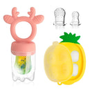 Baby Fruit Food Feeder - Silicone Nibble Tray Combo - Breastmilk Popsicle Mold for Cooling Relief, BPA Free Mesh Feeder for Infant Self Feeding (Deer Pink + Pineapple) by TinyTreasures Baby Boutique