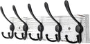 Coat Rack Wall Mount Wooden Hat Rack for Wall Hooks Pine Real Wood Plank 16.9" White Coat Hanger with 5 Black Triple Hooks for Hanging Coat Hat Jacket by CozyNest Decor